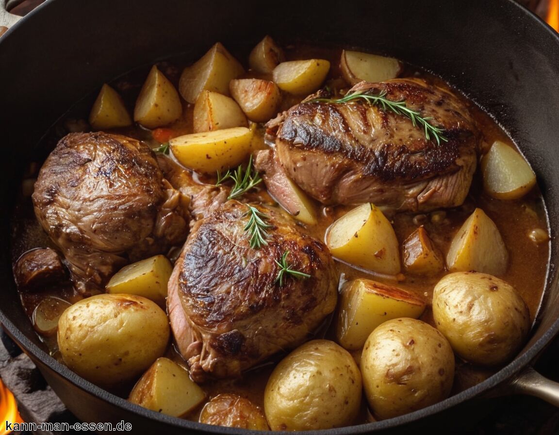 Langsame Garzeit und Temperaturkontrolle - Köstliches Dutch Oven Rezept - Fleisch und Kartoffeln!